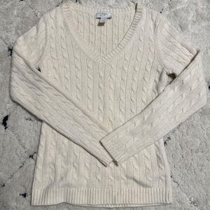 LOFT Ivory V-Neck Cable Sweater